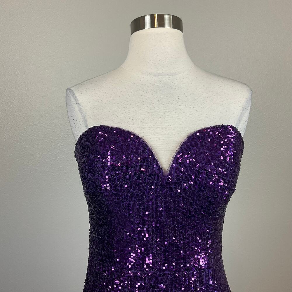 Strapless Sequined Thigh Slit Column Gown Purple Size 6 Formal Dress by AQUA - Picture 8 of 13